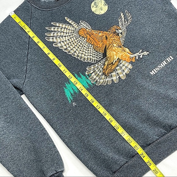 VTG 80s Missouri Hawk Moonlight Crewneck Sweatshirt Jerzees XL Made in USA - Picture 6 of 7